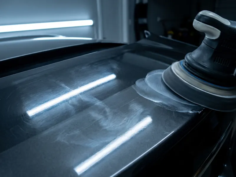Machine polisher in hand on a panel — Tint Express paint correction